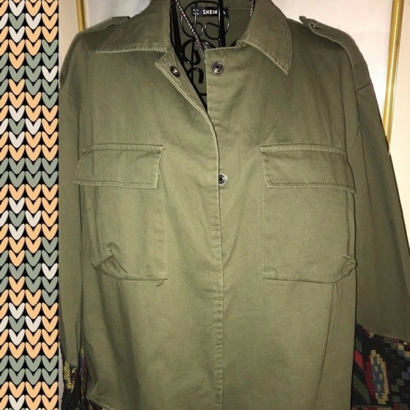 SHEIN GREEN COTTON JACKET W/SOUTHWEST SLEEVES~LARG - Picture 2 of 5
